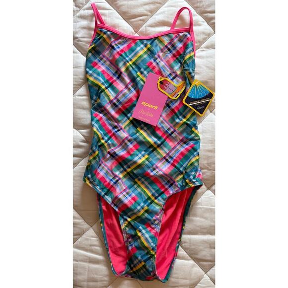 NWT Sporti x Alex Walsh Madras Mania Double Cross One Piece Swimsuit Size 36 - Picture 3 of 6